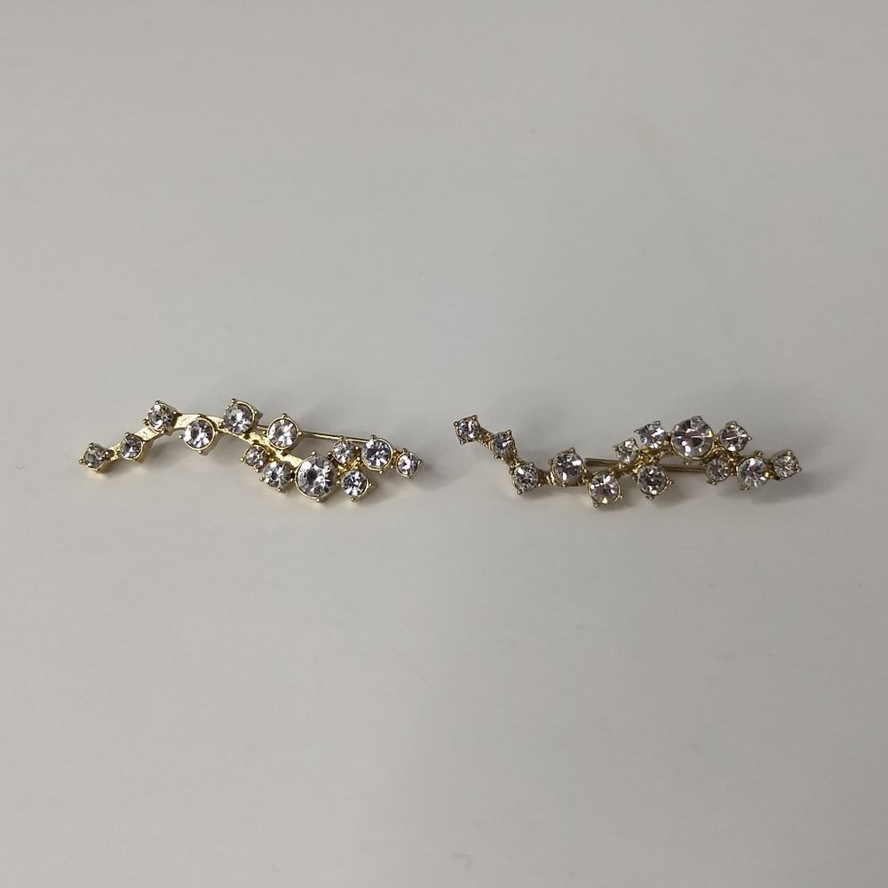 Baublebar Gold Tone Rhinestone Bar Earrings Wedding Party Glam Classic